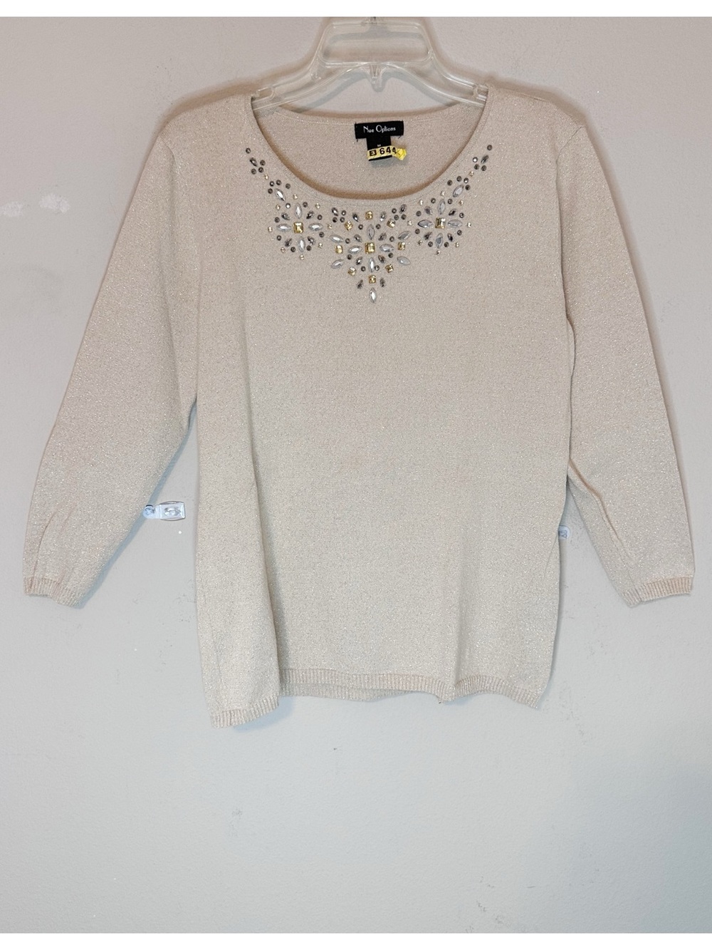 Nue Options Beige Shimmering Blouse with Rhinestones - size M
